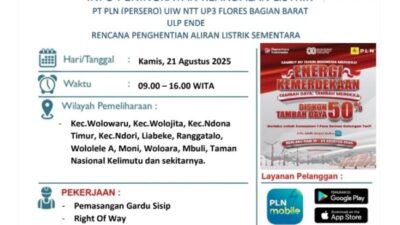 PLN ULP Ende Lakukan Pemeliharaan Jaringan, Aliran Listrik Dihentikan Sementara di Sejumlah Wilayah